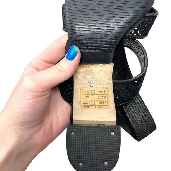 Aquatalia Cameo Block Heel Sandals Strappy Perforated Leather Black Size US 8.5 - Picture 8 of 10